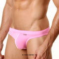 MetroMaleWear modern brief pink cotton underwear with white trim and a small red brand tag front view