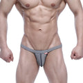 Black and white striped MetroMaleWear modern pouch thong with snug form-fitting design for men