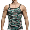 MetroMaleWear modern tank top camo 3126-60 green and black camouflage pattern with olive green trim
