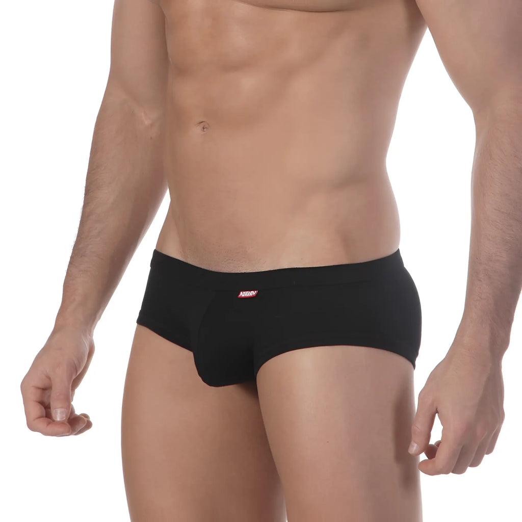Metro malewear modern trunk black 4013-20 men’s black briefs with red and white logo on waistband front view