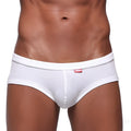 White men’s briefs metro malewear modern trunk with red logo waistband in soft breathable fabric