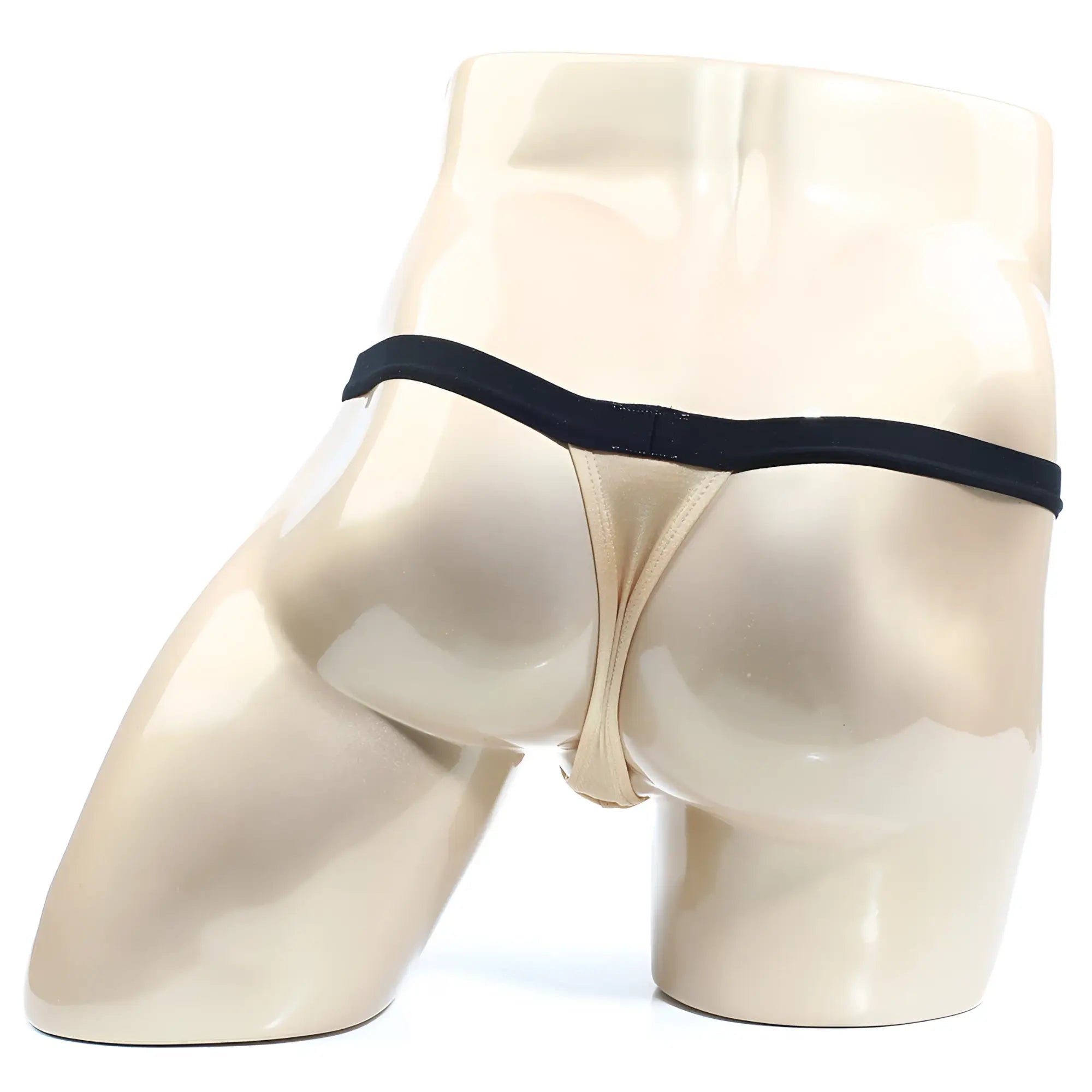 Beige thong with black elastic waistband from metromalewear modernizing thong gold 3002-m21 for stylish comfort