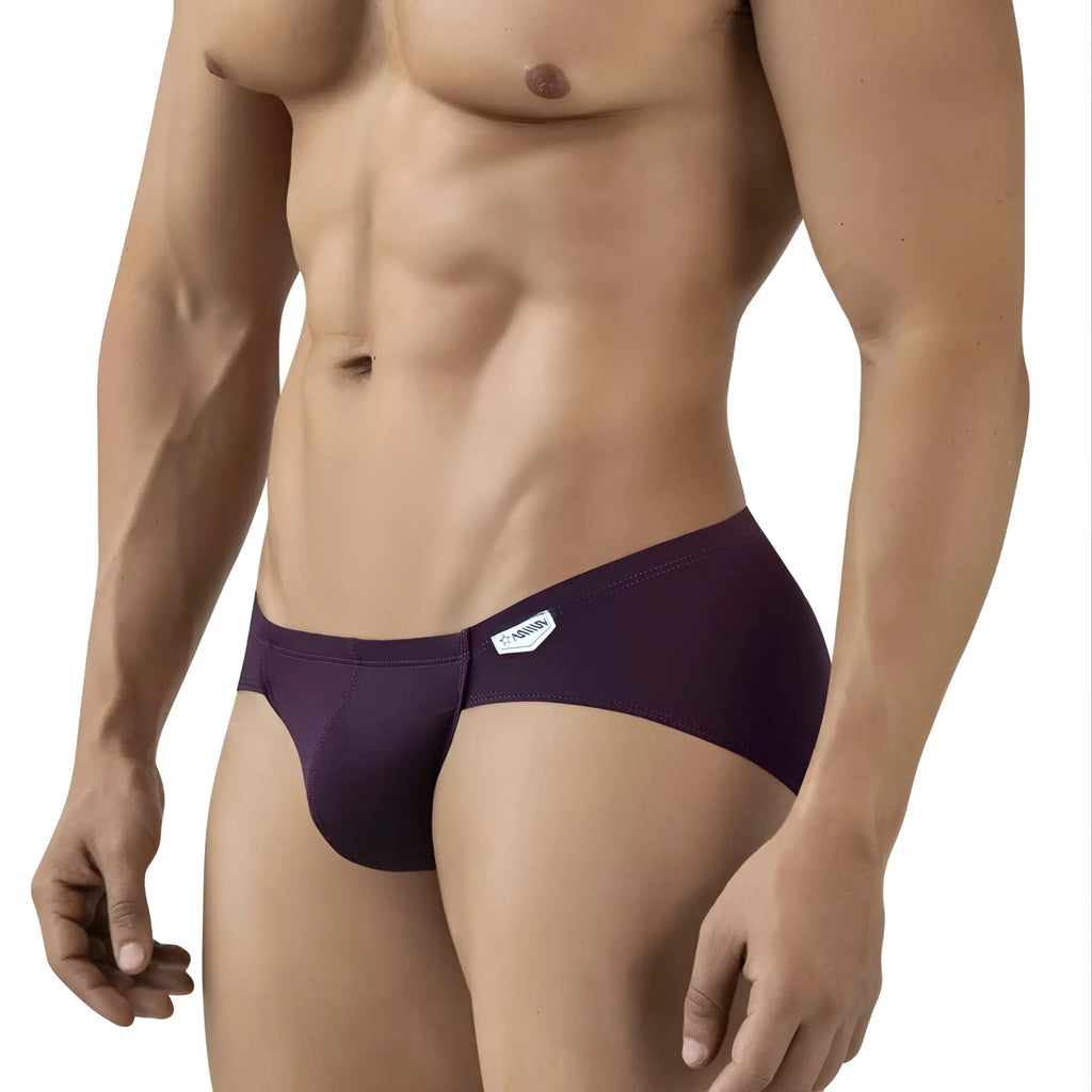 Purple MetroMaleWear Mojito bikini briefs with a white brand tag on the waistband in grape color