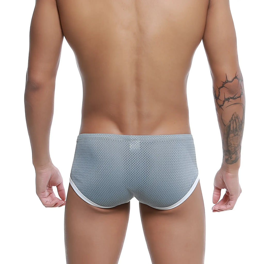 MetroMaleWear mojito bikini gray mesh briefs with white trim featuring breathable fabric for comfortable wear