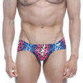 Metro male wear mojito bikini neon 1006-05 vibrant multicolored leopard-print swim trunks in pink blue and yellow