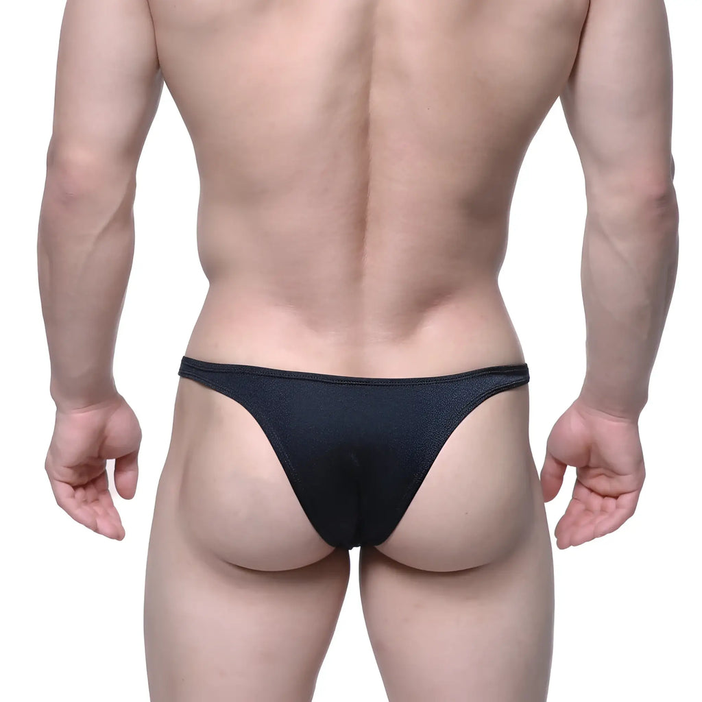 Black form-fitting thong made of smooth stretchy fabric from MetroMaleWear Monaco Bikini 6010-20 shown from the back