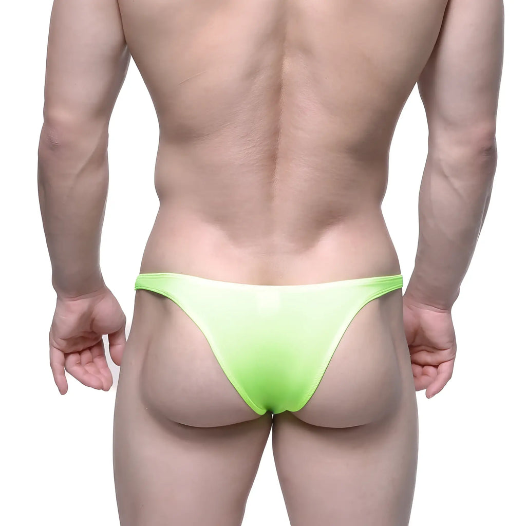 MetroMaleWear Monaco bikini neon green thong made of smooth shiny material showing front view