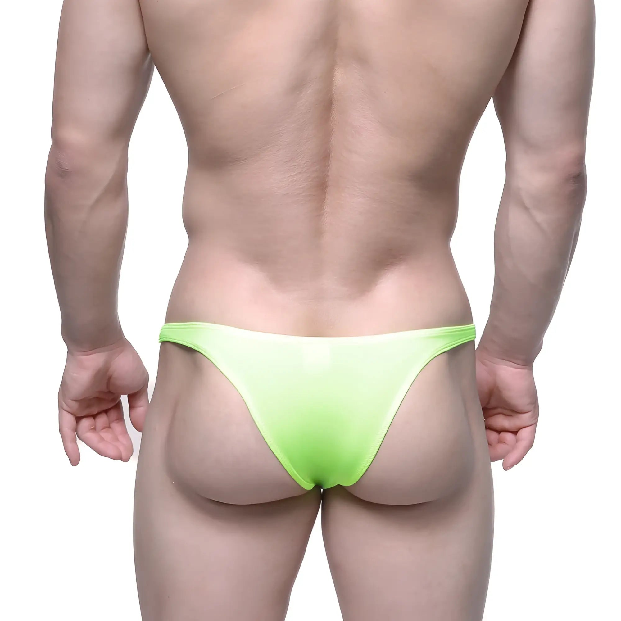 MetroMaleWear Monaco bikini neon green thong made of smooth shiny material showing front view