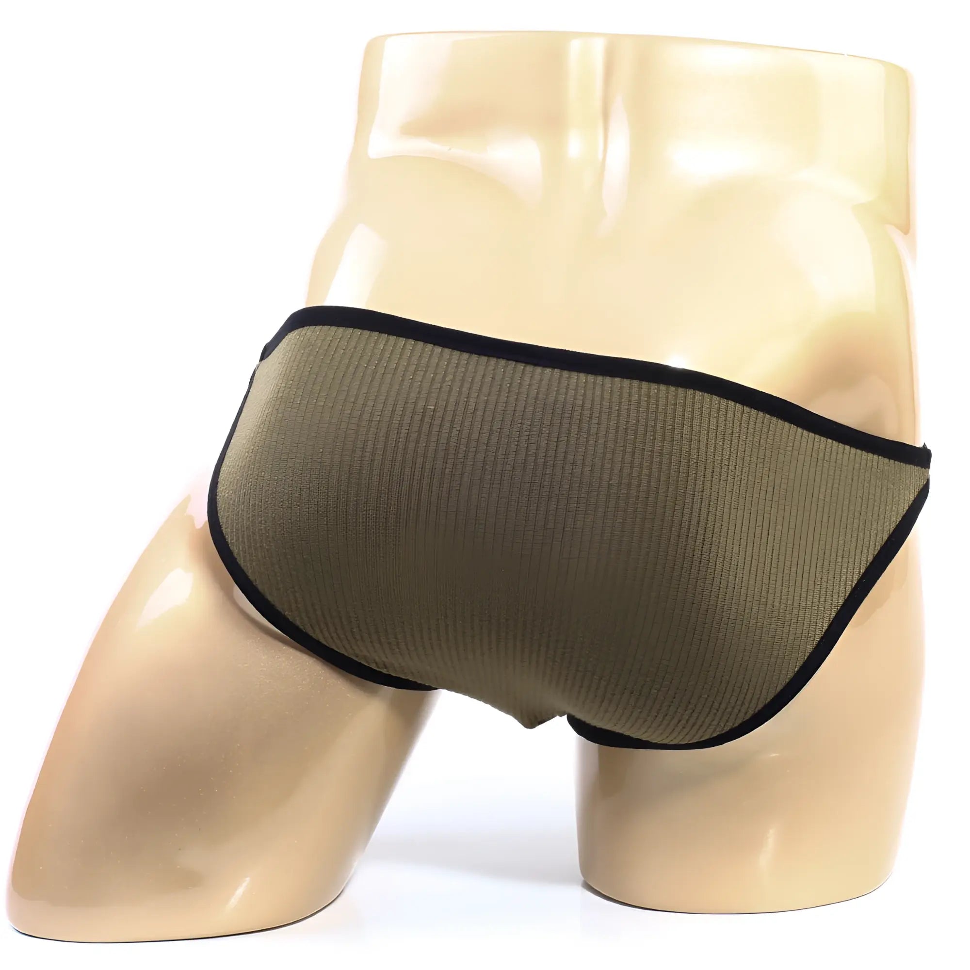 Olive green ribbed briefs with black trim by metromalewear moreno bikini 3607-26 for comfortable everyday wear