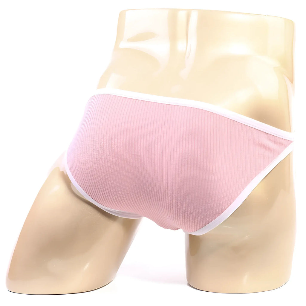 MetroMaleWear Moreno bikini pink ribbed briefs with white trim made from soft fabric for comfortable wear