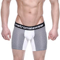 MetroMaleWear mosaic mid boxer 10 inch black and white checkered briefs with solid white panel and branded waistband