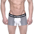 MetroMalewear mosaic short boxer 7 inch mens black and white checkered briefs with white panel and branded waistband
