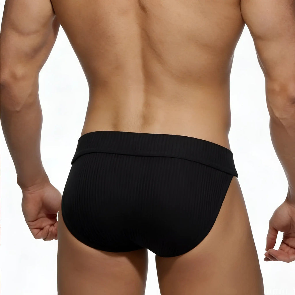 Black ribbed briefs with a snug contoured fit from MetroMaleWear Nacional Bikini Black 3304-22 collection