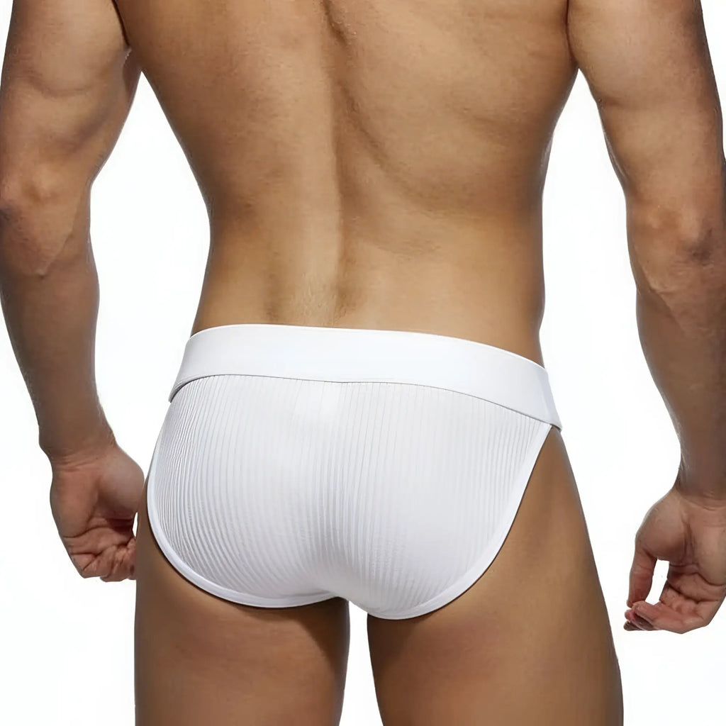 White ribbed briefs with a smooth elastic waistband from metromalewear nacional bikini 3304-01