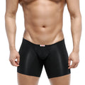 MetroMaleWear naked mid boxer black men’s sleek satin finish form-fitting boxer briefs with red brand tag at waistband
