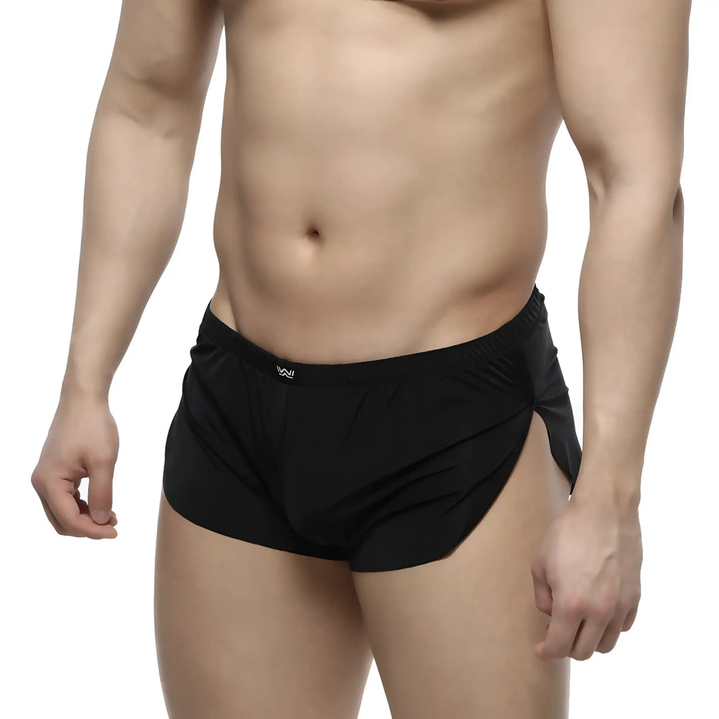 Black athletic briefs metro malewear naked split boxer 2008-30 with side slit and elastic waistband for comfort