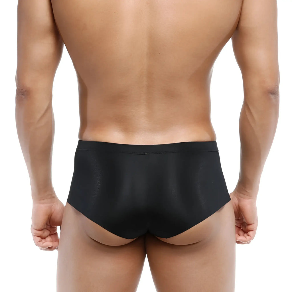Black sleek satin finish form-fitting briefs metroMalewear naked trunk black 6313-20 front view