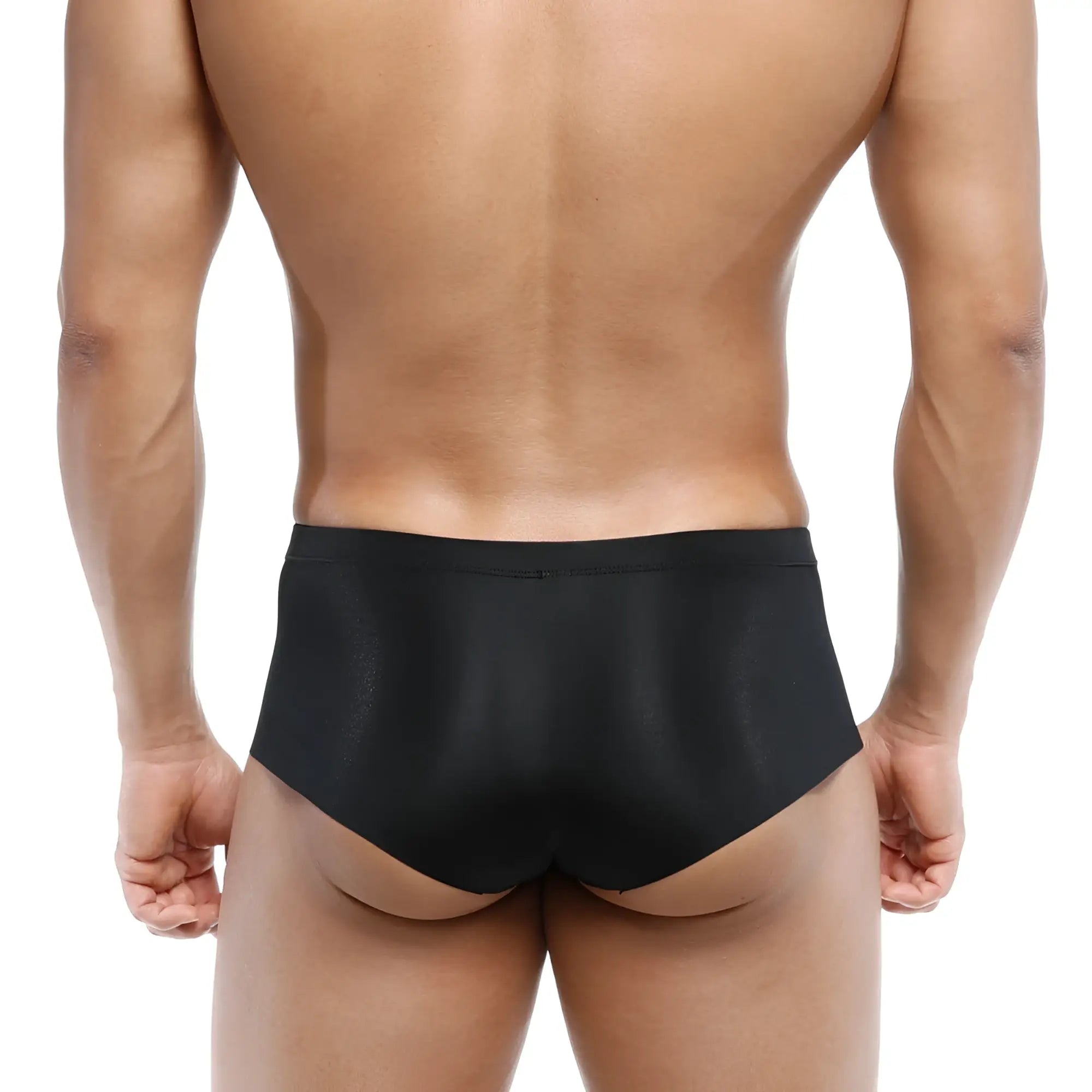 Black sleek satin finish form-fitting briefs metroMalewear naked trunk black 6313-20 front view