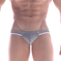 Gray and white patterned men’s briefs with mesh honeycomb design by MetroMaleWear in coffee color nano cheek trunk style