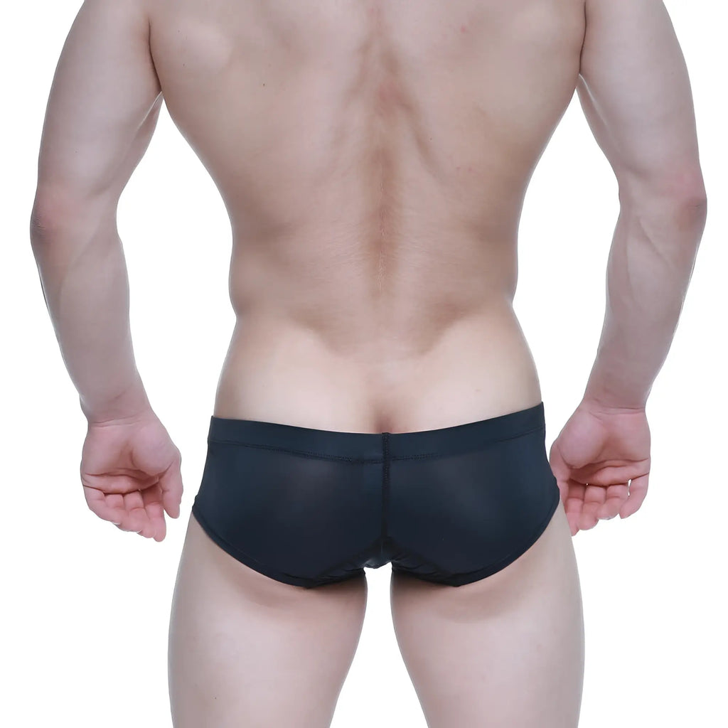 Metro male wear nano short boxer black 7113-20 black sheer mesh briefs shown from the back side