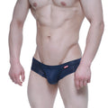 Navy blue men’s briefs MetroMaleWear Nano Short Boxer 7113-28 with subtle texture and red waistband brand tag