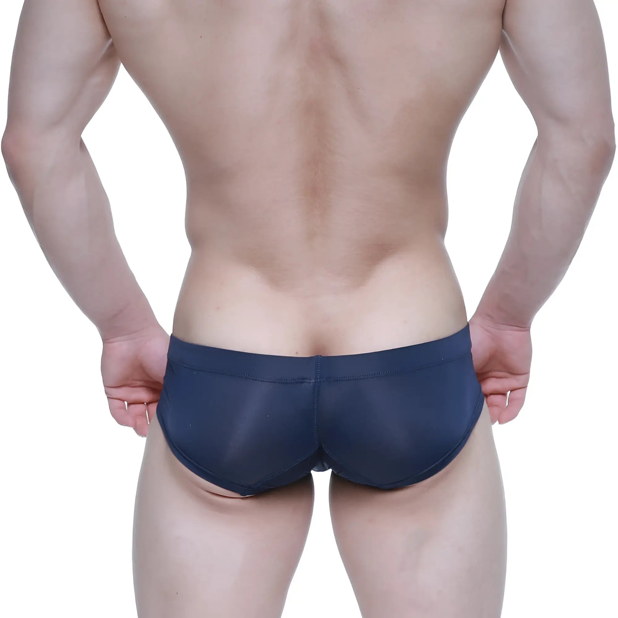 MetroMaleWear nano short boxer dark blue sheer mesh swim trunks with smooth elastic waistband for comfortable wear