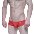 Red metro malewear nano short boxer briefs with snug fit and small brand tag on waistband