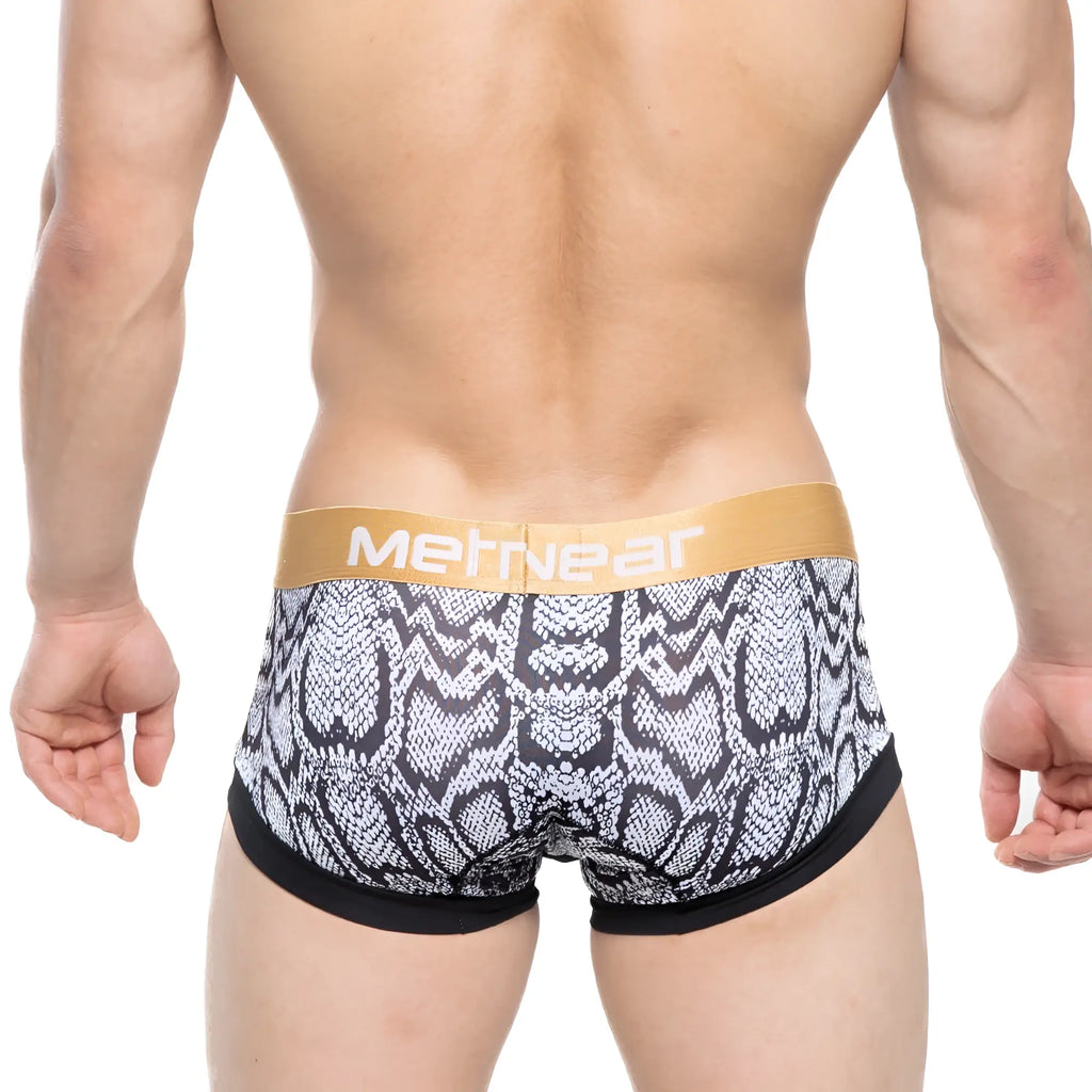 MetroMaleWear Nano Trunk Snake 7016-61 briefs with black white snake-scale pattern gold waistband and solid black edges