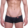 Black mesh briefs with subtle white dots and a red metro male wear tag on the waistband metro male wear neon boxer black 1222-20