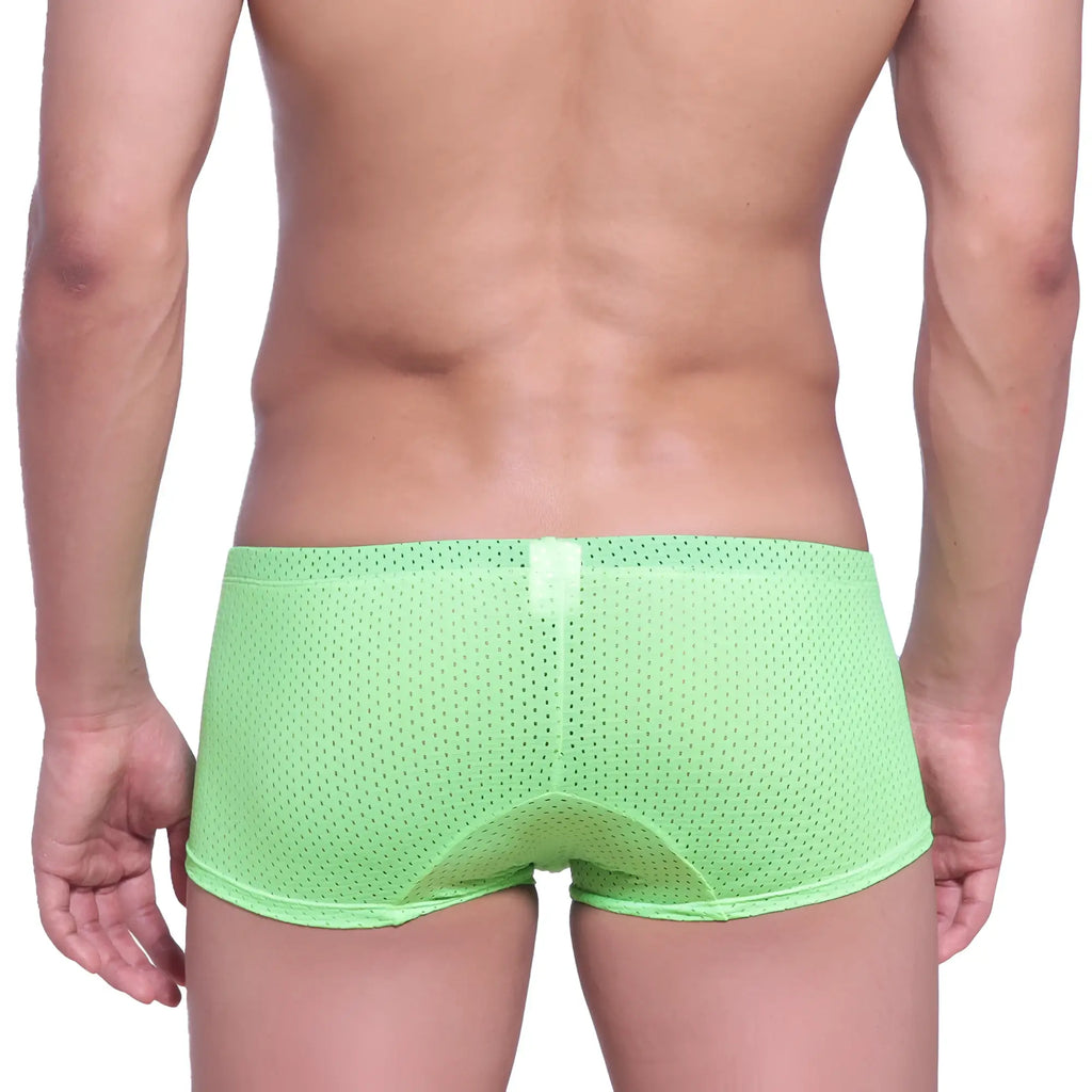 Bright lime green mesh briefs with a subtle white tab at the back from MetroMaleWear Neon Boxer Green 1222-07