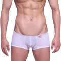 White mesh briefs with subtle dot pattern and red MetroMaleWear tag on waistband in neon boxer style 1222-00