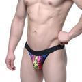 MetroMaleWear neon thong 2912-04 vibrant neon leopard-print briefs with black elastic waistband front view