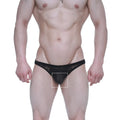 Black lace thong with sheer patterned design from metromalewear net bikini lace black 1104-70 collection