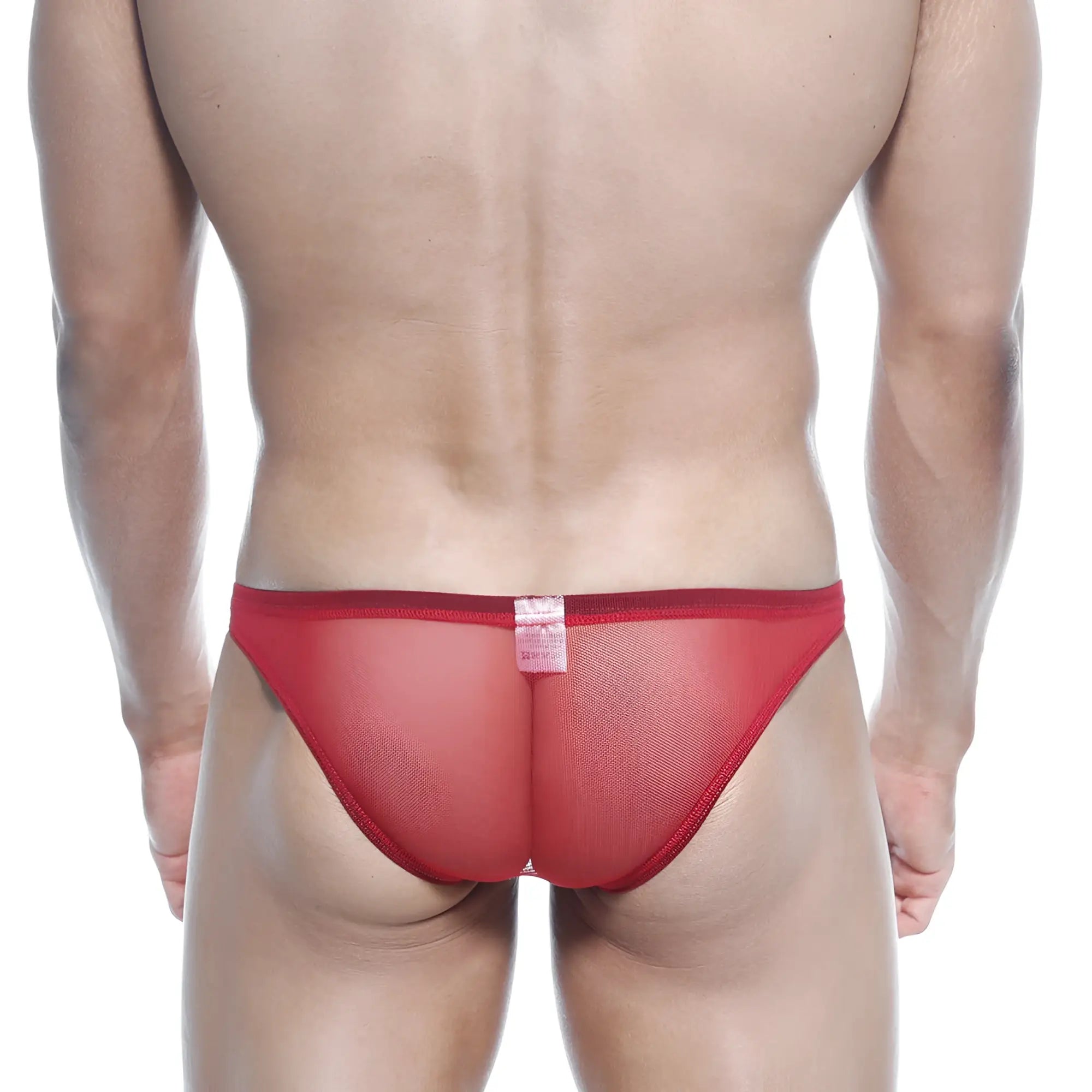 Red mesh briefs with a snug form-fitting design from metromalewear net bikini red 1104-12 collection