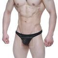 Black lace thong with sheer patterned design from MetroMaleWear net G lace black 1122-70, front view