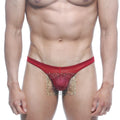 MetroMaleWear net g red mesh thong with glittery textured center panel in vibrant red color