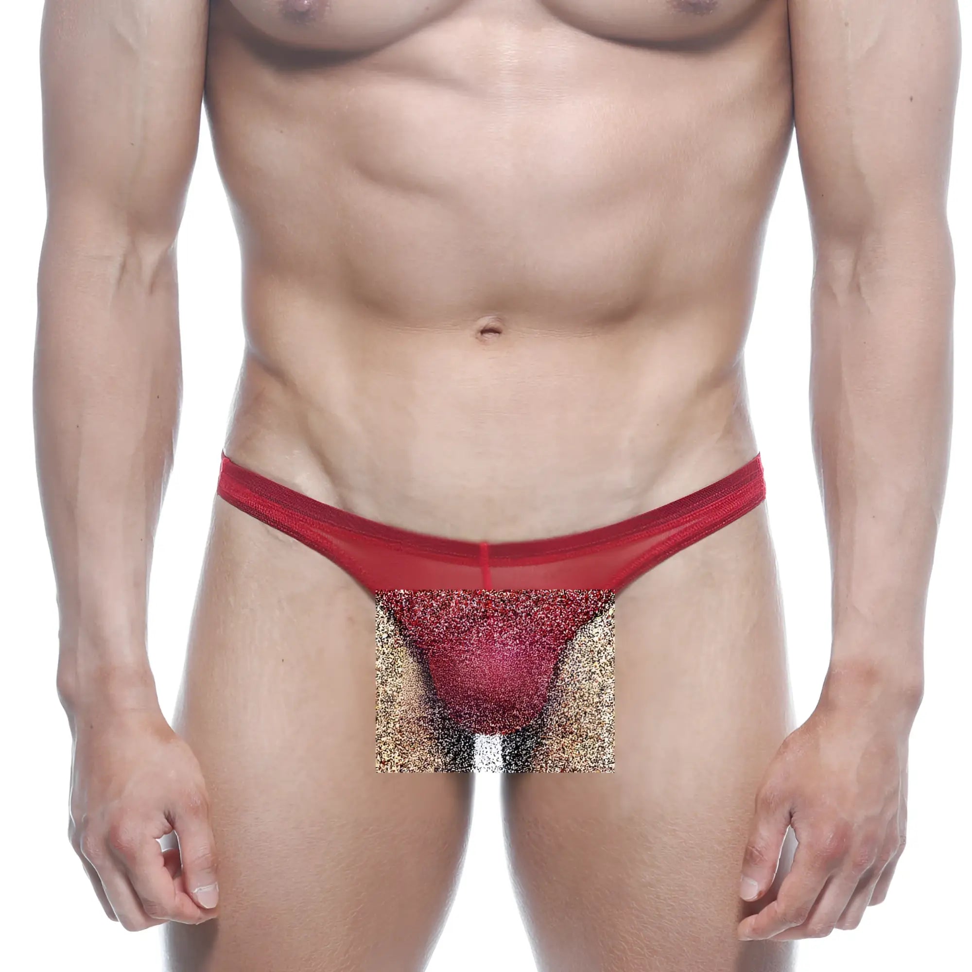 MetroMaleWear net g red mesh thong with glittery textured center panel in vibrant red color
