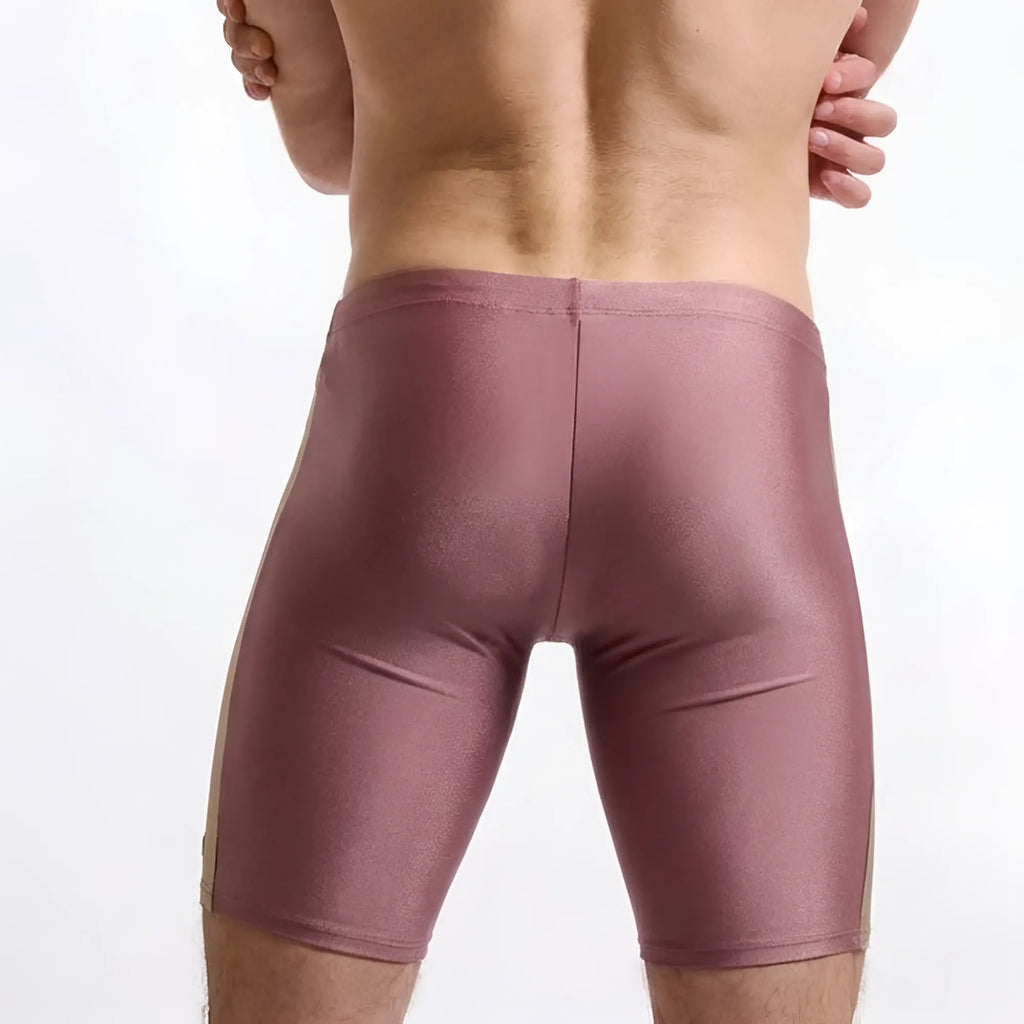 Shiny mauve metallic finish form-fitting athletic shorts MetroMaleWear New Jammer Swim Boxer pink 4994-02