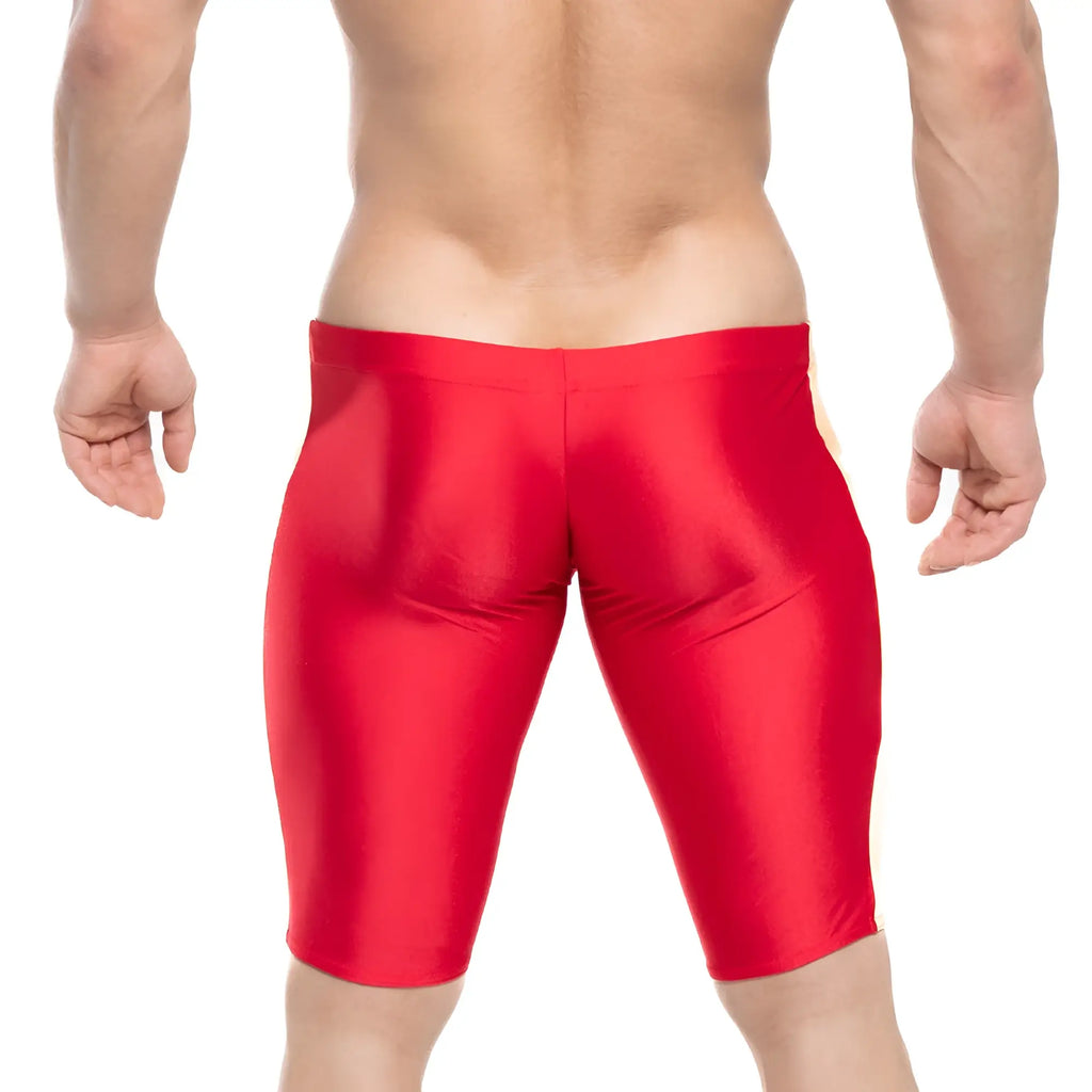 MetroMaleWear new jammer swim boxer in red features shiny form-fitting fabric for comfortable swimwear use