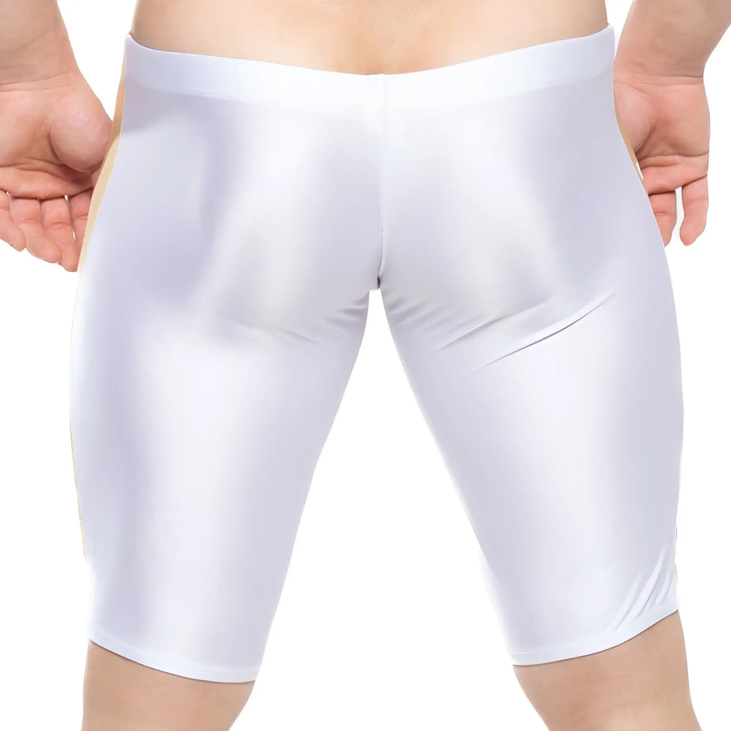MetroMaleWear new jammer swim boxer white shiny form-fitting shorts made from smooth stretchy material