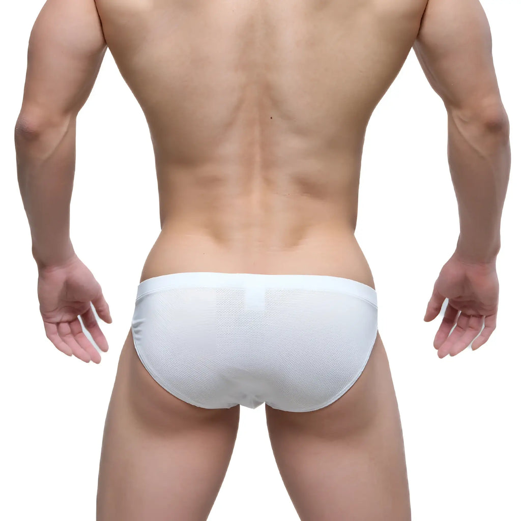 White textured briefs with a smooth elastic waistband from metromalewear nieve bikini 5103-m00 collection