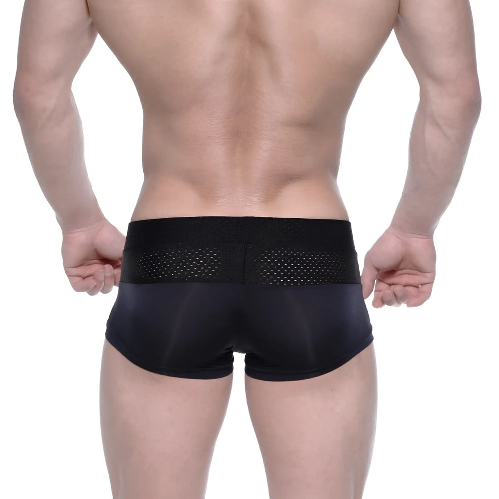 MetroMaleWear Noto trunk black athletic briefs with mesh panel on waistband for breathable support and comfort
