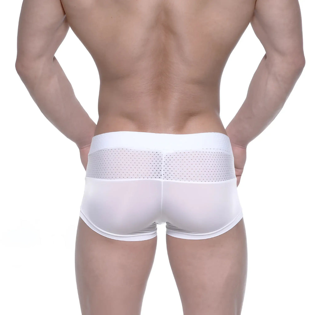 White athletic briefs with mesh back panel by metromalewear noto trunk for breathable comfort