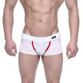 White athletic briefs metro malewear noto trunk with red trim mesh side panel and black logo tag