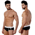 MetroMaleWear Obsidiana swim brief 4910-20 black swim trunks with white waistband and matching drawstring