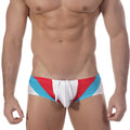 Metro malewear olympian swim brief white 4905-00 red white and blue striped swim trunks with drawstring closure