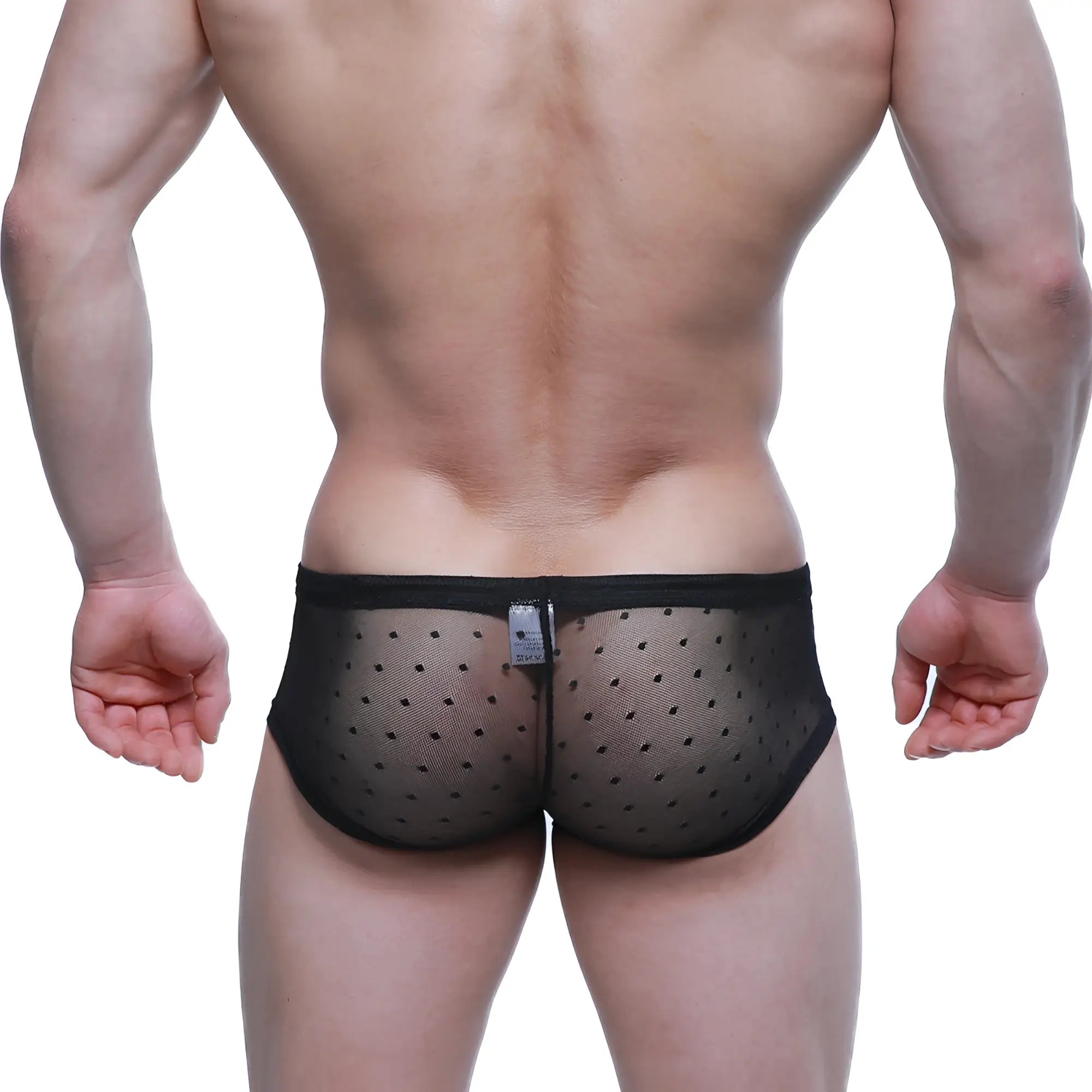 Black mesh briefs with subtle polka dot pattern metroMalewear Oporto trunk 2125-71 front view