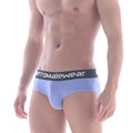 Light blue heathered cotton briefs with black arcteryx elastic waistband metro malewear oriental brief blue 5005-08