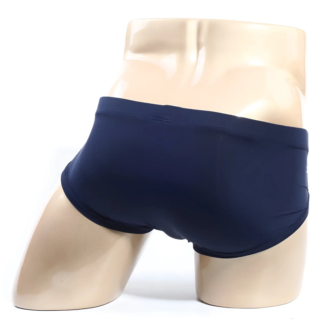 Navy blue metro malewear ortiz brief swim trunks with smooth stretchy fabric finish for comfortable wear