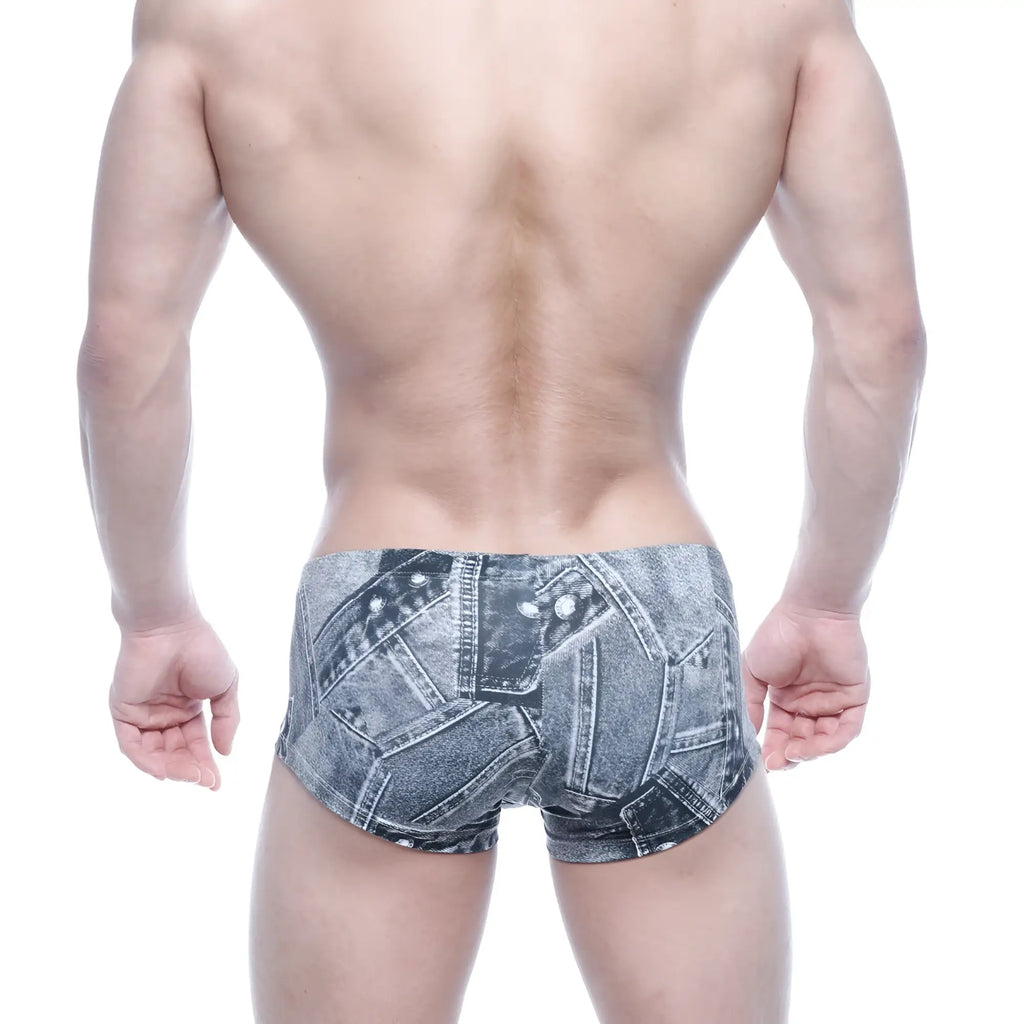 Gray denim-patterned men’s briefs metro male wear oscar boxer denim gray with detailed stitched design